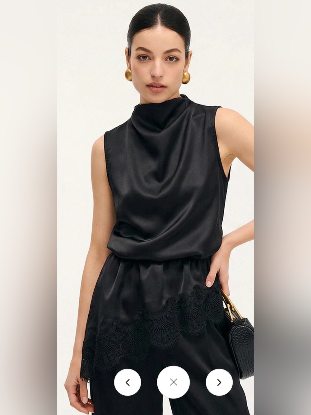 Commense Sleeveless Black Satin Cowl Neck Too